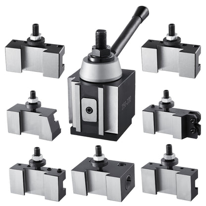 Schnellwechsel-Werkzeughalter-Set, 8-teilig, inklusive Drehmeißelhalter, Keil-Werkzeughalter mit Zubehör für Drehmeißelhalter, für Mini- und Metalldrehmaschinen mit 254–381 mm (10–15 Zoll) Drehdurchmesser, aus robustem Stahl