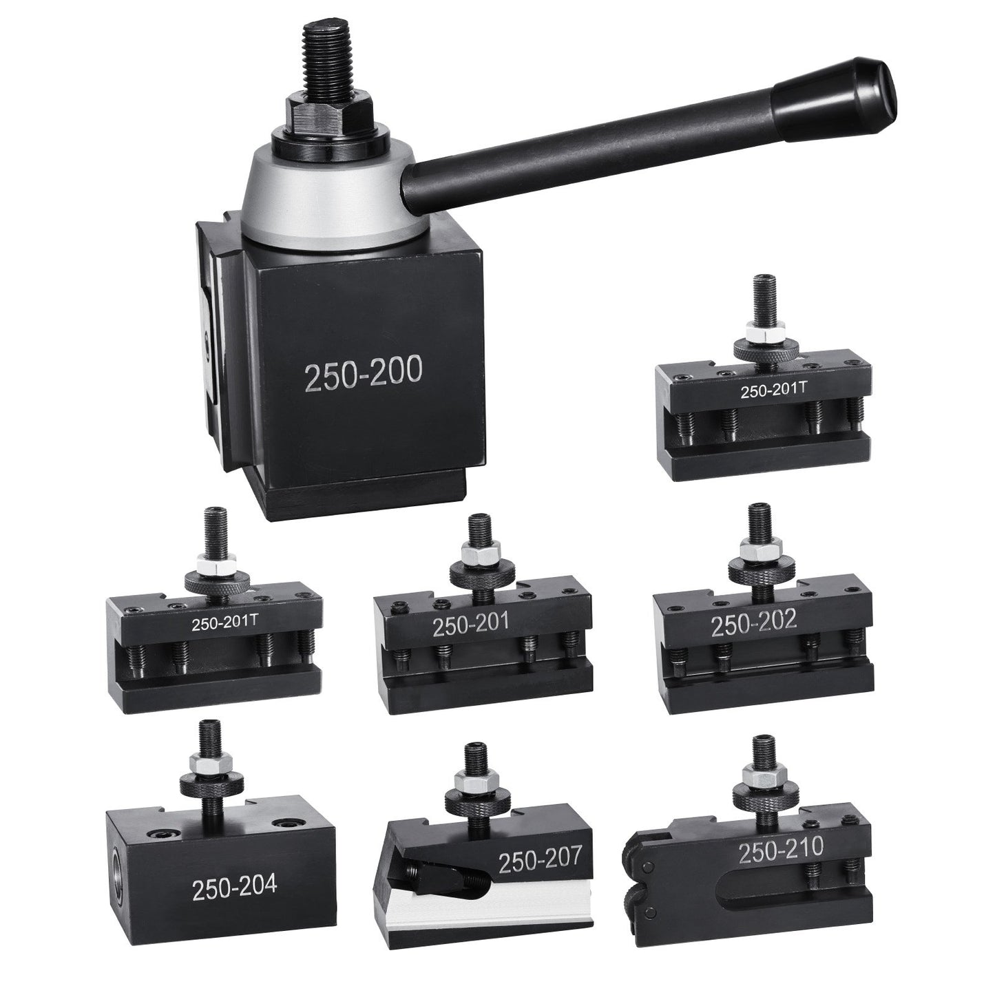 Schnellwechsel-Werkzeughalter-Set, 8-teilig, inklusive Drehmeißelhalter, Keil-Werkzeughalter mit Zubehör für Drehmeißelhalter, für Mini- und Metalldrehmaschinen mit 254–381 mm (10–15 Zoll) Drehdurchmesser, aus robustem Stahl