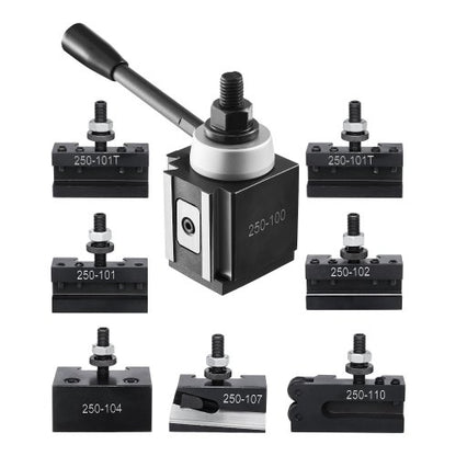 Schnellwechsel-Werkzeughalter-Set, 8-teilig, inklusive Drehmeißelhalter, Keil-Werkzeughalter mit Zubehör für Drehmeißelhalter, passend für Mini- und Metalldrehmaschinen mit 152–305 mm (6–12 Zoll) Drehdurchmesser, aus robustem Stahl