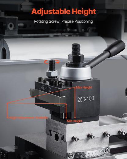 Schnellwechsel-Werkzeughalter-Set, 8-teilig, inklusive Drehmeißelhalter, Keil-Werkzeughalter mit Zubehör für Drehmeißelhalter, passend für Mini- und Metalldrehmaschinen mit 152–305 mm (6–12 Zoll) Drehdurchmesser, aus robustem Stahl