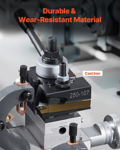 Schnellwechsel-Werkzeughalter-Set, 8-teilig, inklusive Drehmeißelhalter, Keil-Werkzeughalter mit Zubehör für Drehmeißelhalter, passend für Mini- und Metalldrehmaschinen mit 152–305 mm (6–12 Zoll) Drehdurchmesser, aus robustem Stahl