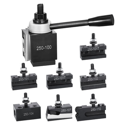 Schnellwechsel-Werkzeughalter-Set, 8-teilig, inklusive Drehmeißelhalter, Keil-Werkzeughalter mit Zubehör für Drehmeißelhalter, passend für Mini- und Metalldrehmaschinen mit 152–305 mm (6–12 Zoll) Drehdurchmesser, aus robustem Stahl