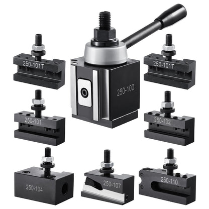 Schnellwechsel-Werkzeughalter-Set, 8-teilig, inklusive Drehmeißelhalter, Keil-Werkzeughalter mit Zubehör für Drehmeißelhalter, passend für Mini- und Metalldrehmaschinen mit 152–305 mm (6–12 Zoll) Drehdurchmesser, aus robustem Stahl