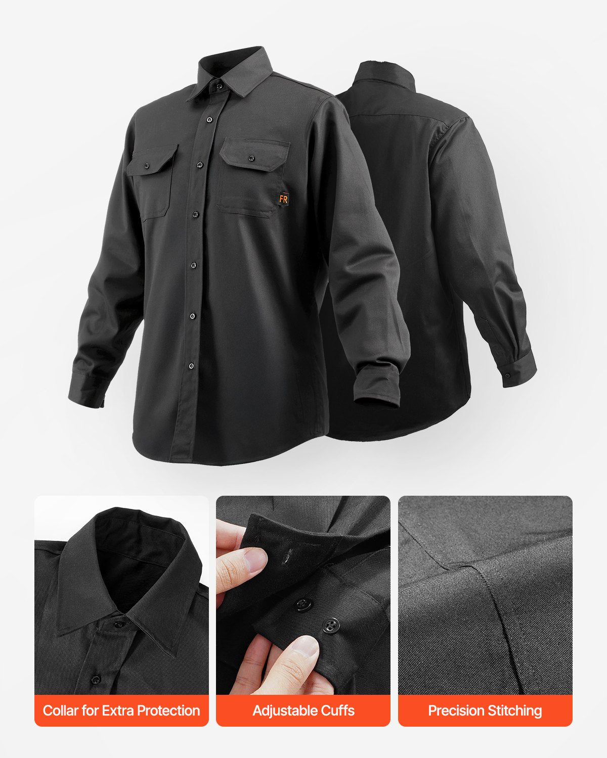 Flame-Resistant Welding Jacket - M Size, 7oz. FR Cotton Welding Jacket, Machine Washable Heat-Resistant Safety Jacket with Collar, Adjustable Cuffs & 2 Pockets, Meet ATPV 9.2 Cal/cm² Arc Rating