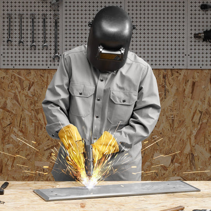 FR Welding Jacket - XXL Size, 7oz. Flame-Resistant Cotton Welding Jacket, Machine Washable Heat-Resistant Safety Jacket with Metal Snap Button & Adjustable Cuff, Meet ATPV 9.2 Cal/cm² Arc Rating