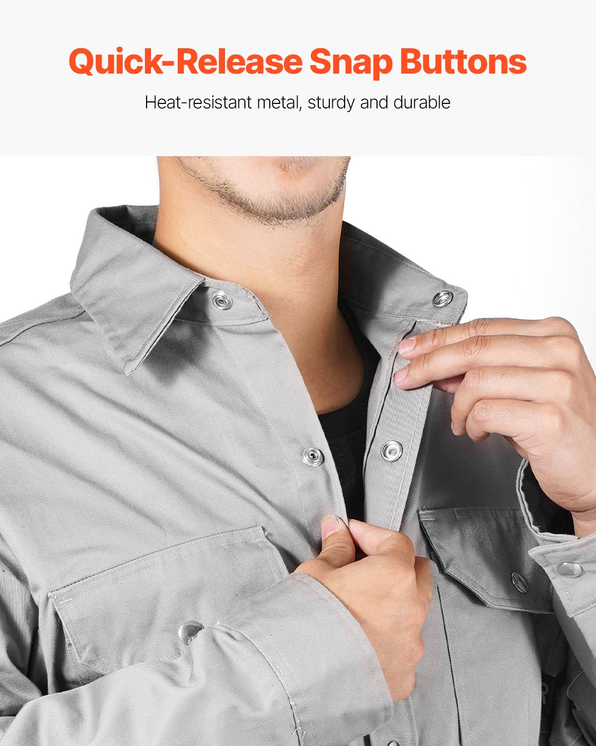 FR Welding Jacket - M Size, 7oz. Flame-Resistant Cotton Welding Jacket, Machine Washable Heat-Resistant Safety Jacket with Metal Snap Buttons & Adjustable Cuff, Meet ATPV 9.2 Cal/cm² Arc Rating