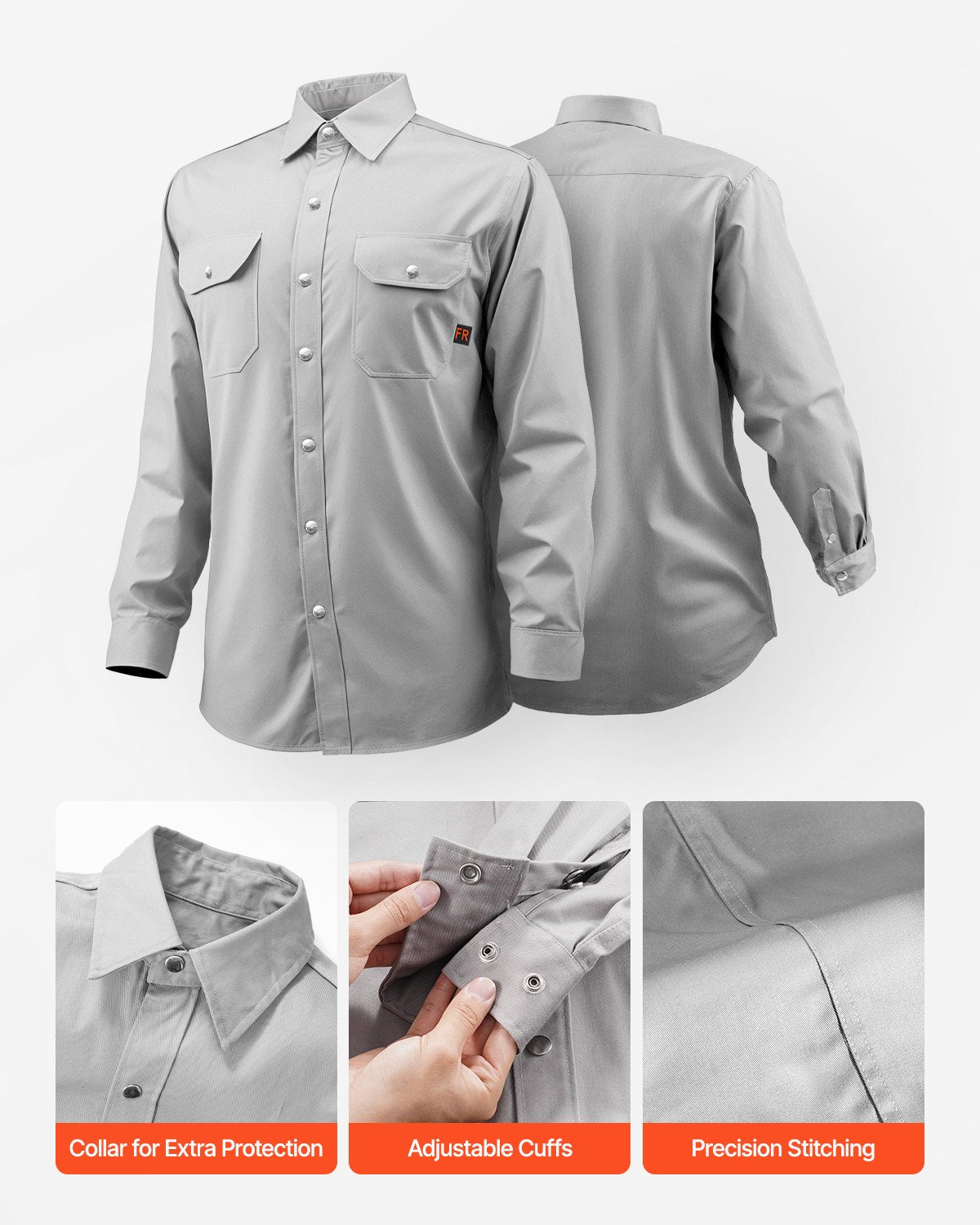 FR Welding Jacket - M Size, 7oz. Flame-Resistant Cotton Welding Jacket, Machine Washable Heat-Resistant Safety Jacket with Metal Snap Buttons & Adjustable Cuff, Meet ATPV 9.2 Cal/cm² Arc Rating
