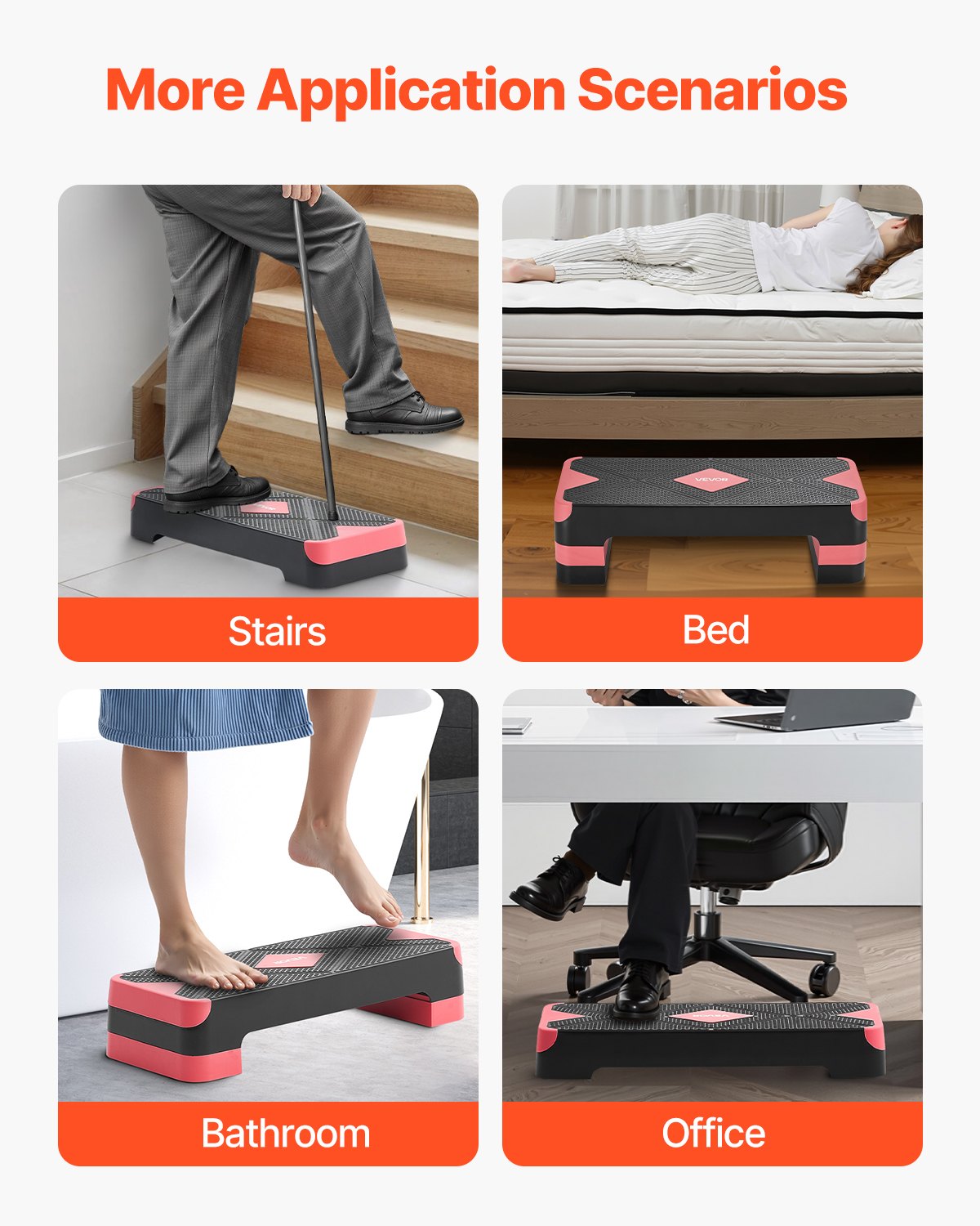 Aerobic Exercise Step Platform, 28-Inch Workout Aerobic Stepper, Height Adjustable Fitness Training Step Deck Trainer with 4 Risers, Non-Slip Surface Bench for Home Gym Cardio Strength, Red