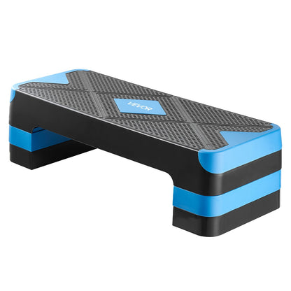 Aerobic Exercise Step Platform, 28-Inch Workout Aerobic Stepper, Height Adjustable Fitness Training Step Deck Trainer with 4 Risers, Non-Slip Surface Bench for Home Gym Cardio Strength, Blue