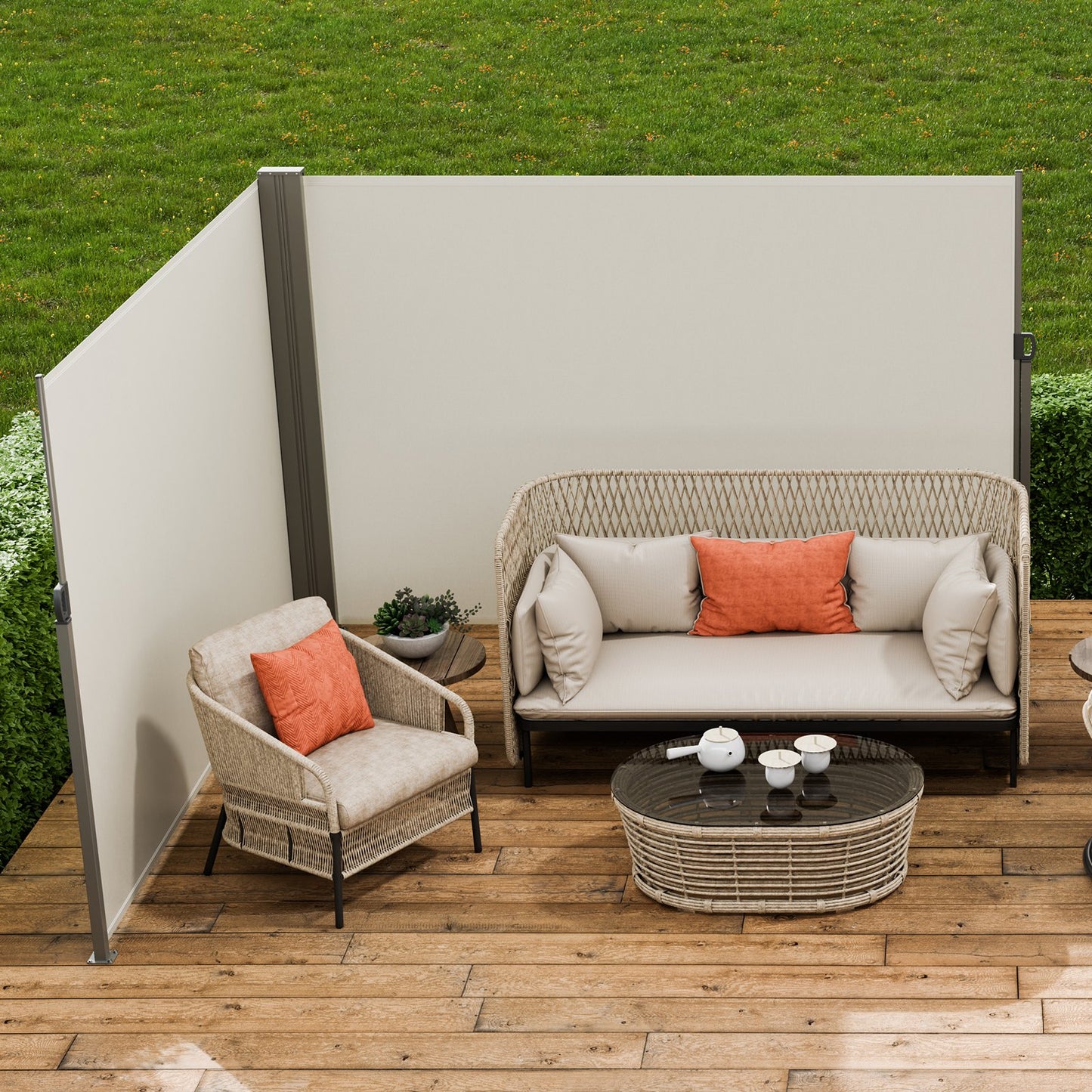 Retractable Side Awning, 79''x 236'' Outdoor Privacy Screen, 180g Polyester Water-proof Retractable Patio Screen, UV 30+ Room Divider Wind Screen for Patio, Backyard, Balcony, Beige