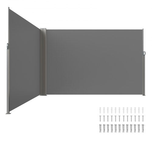 Retractable Side Awning, 79''x 236'' Outdoor Privacy Screen, 180g Polyester Water-proof Retractable Patio Screen, UV 30+ Room Divider Wind Screen for Patio, Backyard, Balcony, Gray