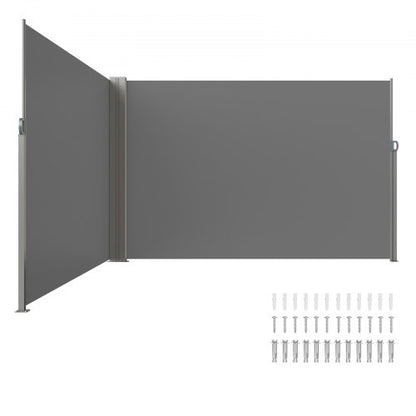 Retractable Side Awning, 79''x 236'' Outdoor Privacy Screen, 180g Polyester Water-proof Retractable Patio Screen, UV 30+ Room Divider Wind Screen for Patio, Backyard, Balcony, Gray