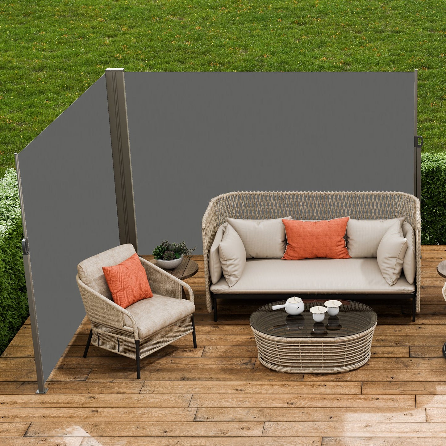 Retractable Side Awning, 79''x 236'' Outdoor Privacy Screen, 180g Polyester Water-proof Retractable Patio Screen, UV 30+ Room Divider Wind Screen for Patio, Backyard, Balcony, Gray