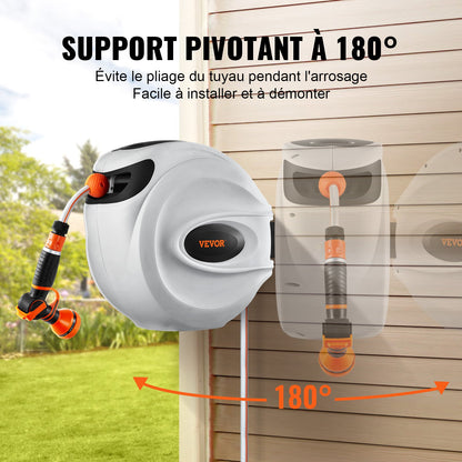 Einziehbare Schlauchtrommel, Wasserschlauchtrommel 20 m x 1,3 cm, 180° schwenkbar, Wandmontage