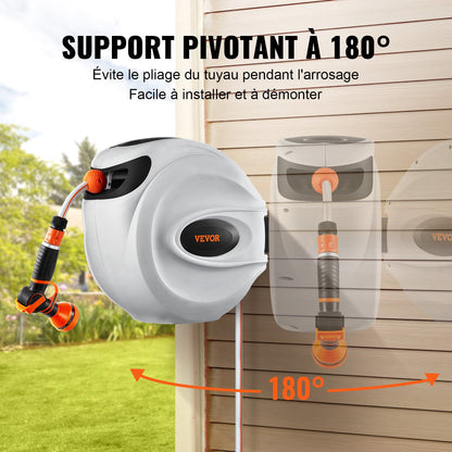 Einziehbare Schlauchtrommel, Wasserschlauchtrommel 25 m x 1,3 cm, 180° schwenkbar, Wandmontage