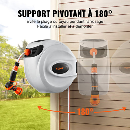 Einziehbare Schlauchtrommel, Wasserschlauchtrommel 35 m x 1,3 cm, 180° schwenkbar, Wandmontage