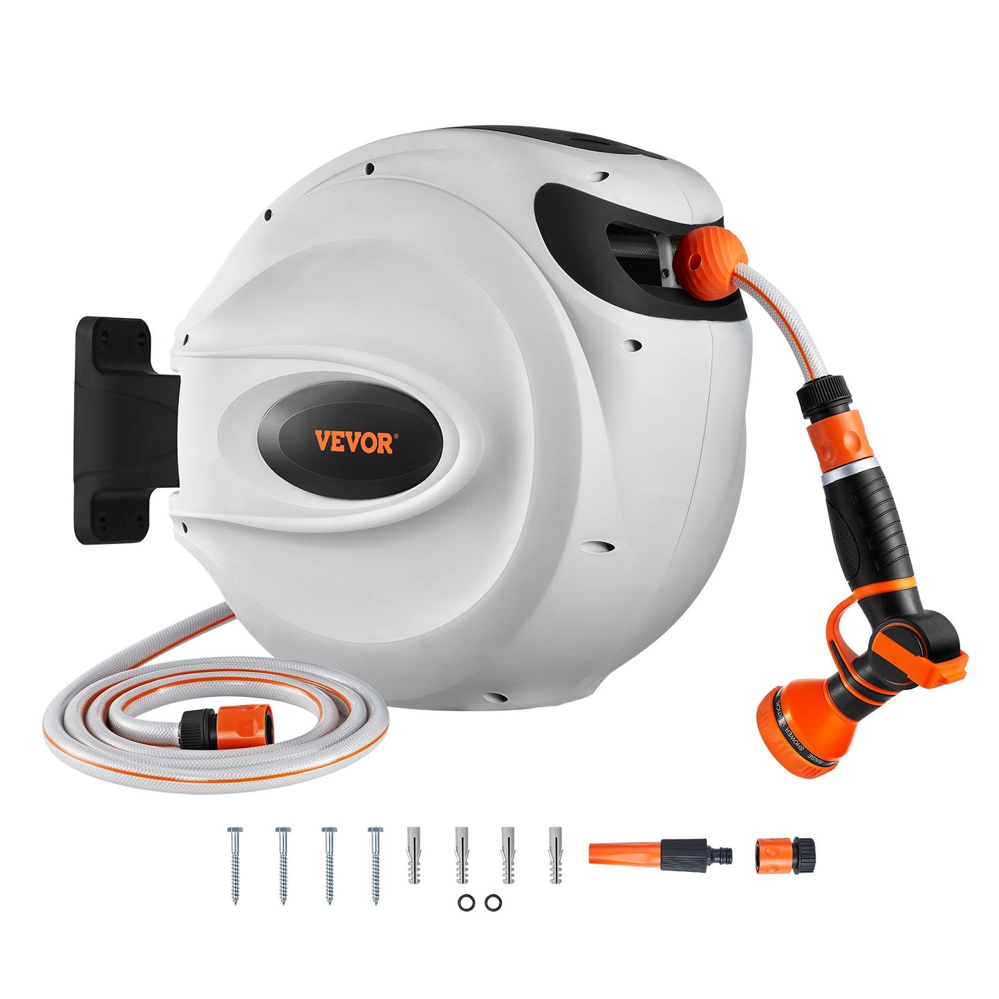 Einziehbare Schlauchtrommel, Wasserschlauchtrommel 35 m x 1,3 cm, 180° schwenkbar, Wandmontage