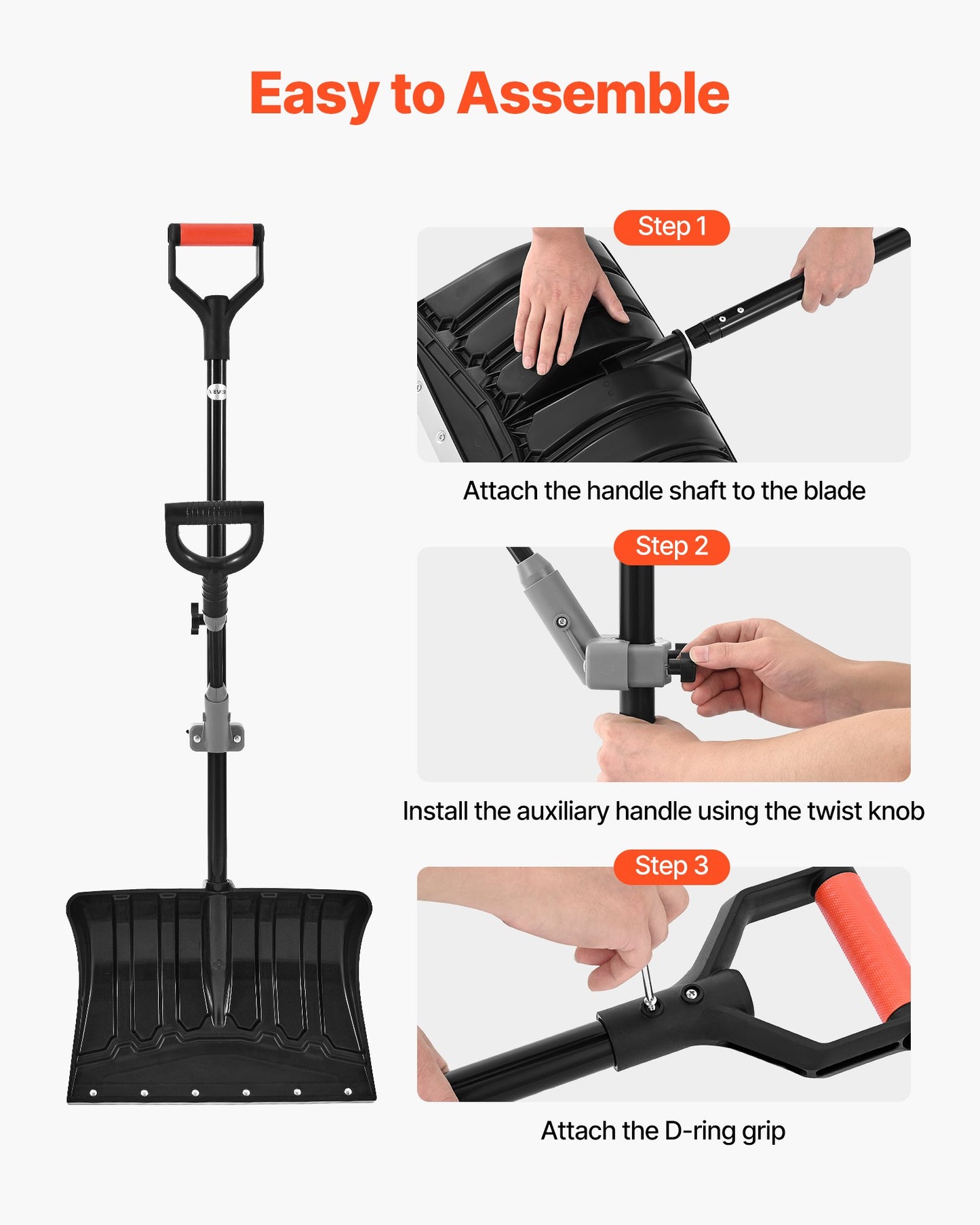 Schneeschaufel für die Einfahrt, 45,5 cm breite Schneeschaufel mit D-förmigen Griffen, rutschfestem Griff, Schneeschaufel mit großem Fassungsvermögen, leichtes Schneeräumgerät für Garten, Auto, Camping und Outdoor-Aktivitäten