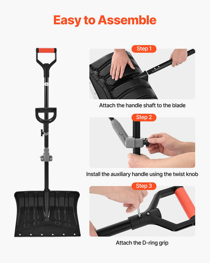 Schneeschaufel für die Einfahrt, 45,5 cm breite Schneeschaufel mit D-förmigen Griffen, rutschfestem Griff, Schneeschaufel mit großem Fassungsvermögen, leichtes Schneeräumgerät für Garten, Auto, Camping und Outdoor-Aktivitäten