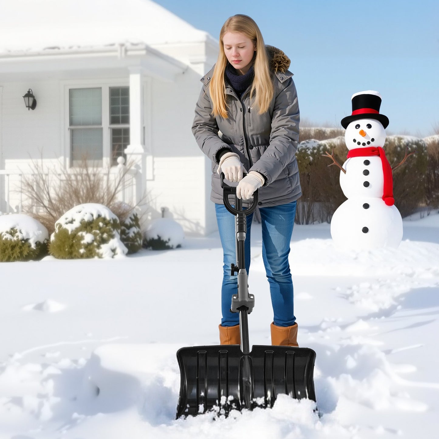 Schneeschaufel für die Einfahrt, 45,5 cm breite Schneeschaufel mit D-förmigen Griffen, rutschfestem Griff, Schneeschaufel mit großem Fassungsvermögen, leichtes Schneeräumgerät für Garten, Auto, Camping und Outdoor-Aktivitäten