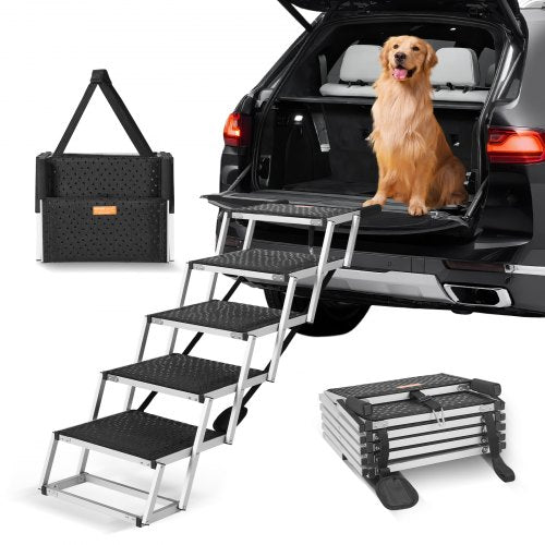 Dog Stair for Cars 5-step Folding Dog Steps Aluminum Loads up to 68 kg