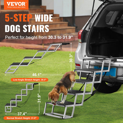 Dog Stair for Cars 5-step Folding Dog Steps Aluminum Loads up to 68 kg