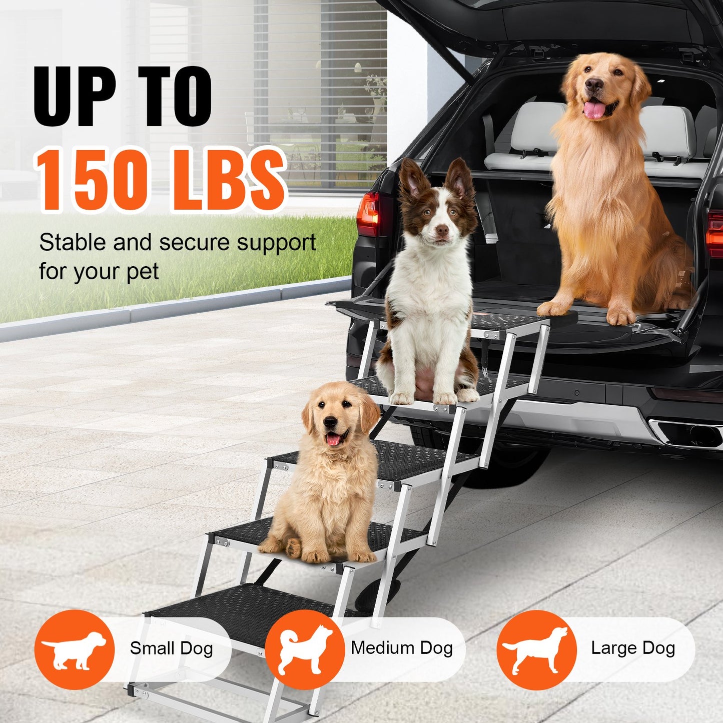 Dog Stair for Cars 5-step Folding Dog Steps Aluminum Loads up to 68 kg