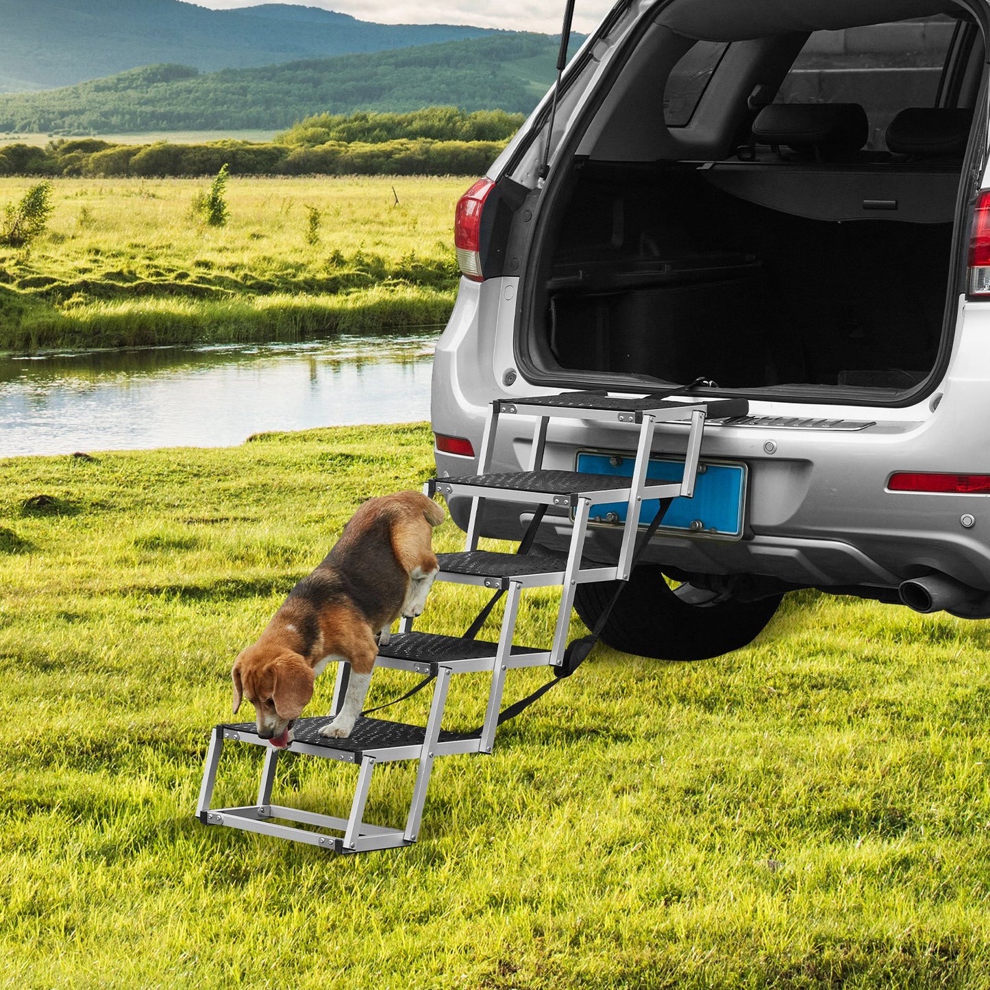 Dog Stair for Cars 5-step Folding Dog Steps Aluminum Loads up to 68 kg