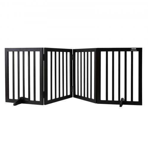 Free Standing Dog Gate, 24" H x 80.3" W Freestanding Pet Gate, 4 Panels Foldable Dog Gate for Wide and Narrow Passageways, Expandable Dog Barrier with Silent Foot Support for Indoor, Brown