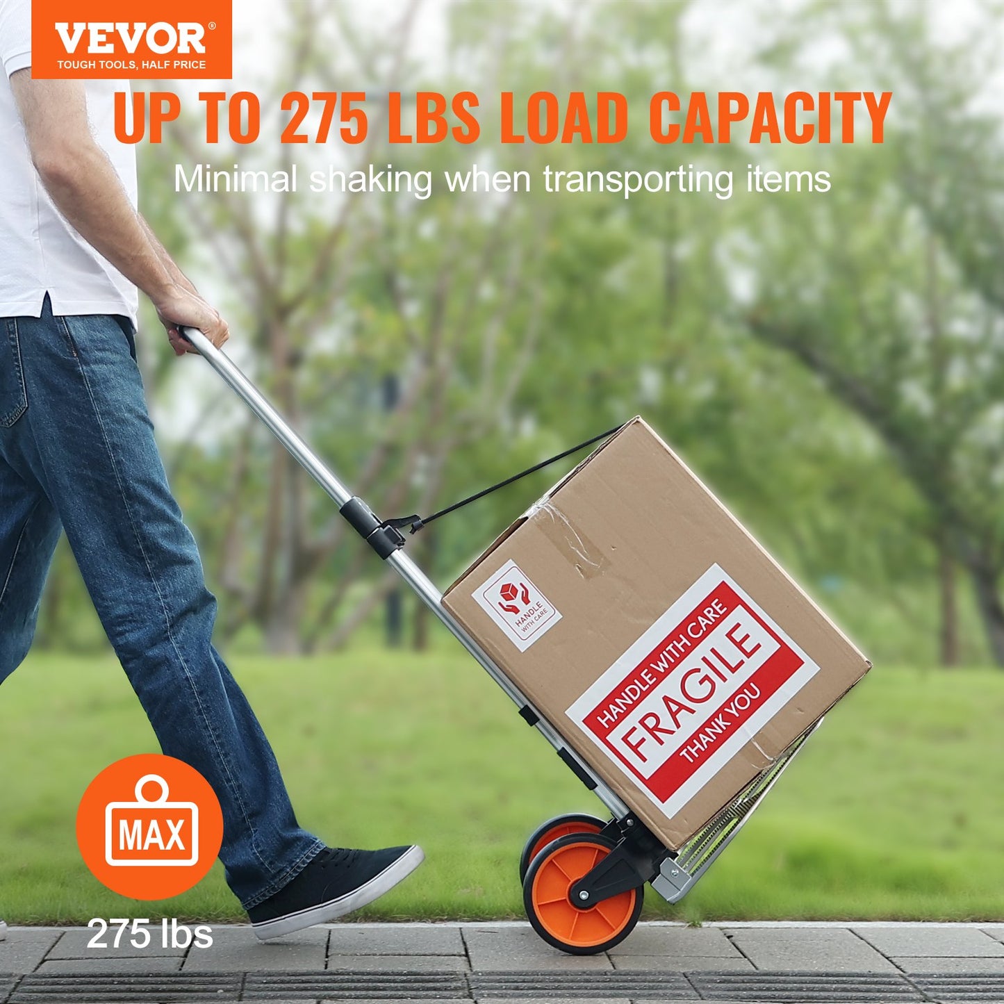 Folding Hand Truck, 124.7 kg Load Capacity, Aluminum Portable Cart, Convertible Hand Truck and Dolly with Telescoping Handle and PP+TPR Wheels, Ultra Lightweight Super Strong for Moving Warehouse