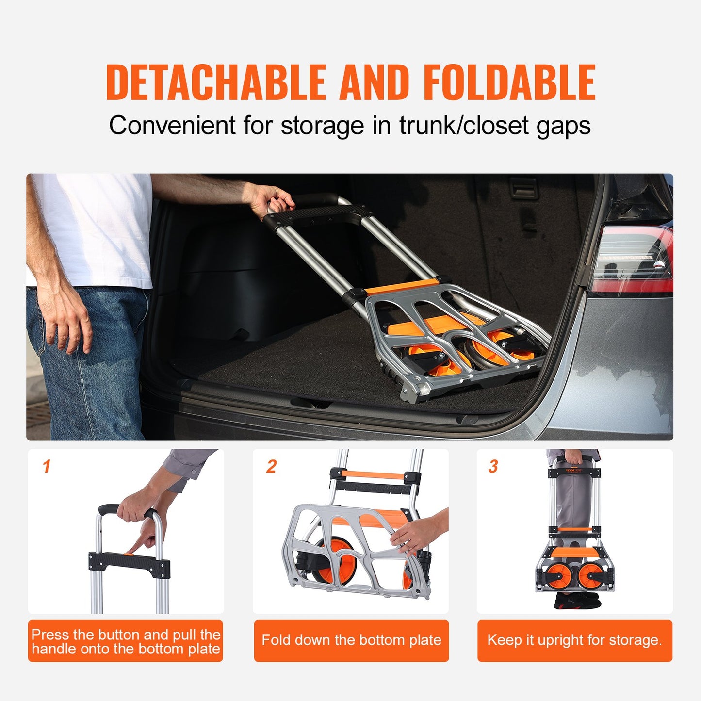 Folding Hand Truck, 124.7 kg Load Capacity, Aluminum Portable Cart, Convertible Hand Truck and Dolly with Telescoping Handle and PP+TPR Wheels, Ultra Lightweight Super Strong for Moving Warehouse