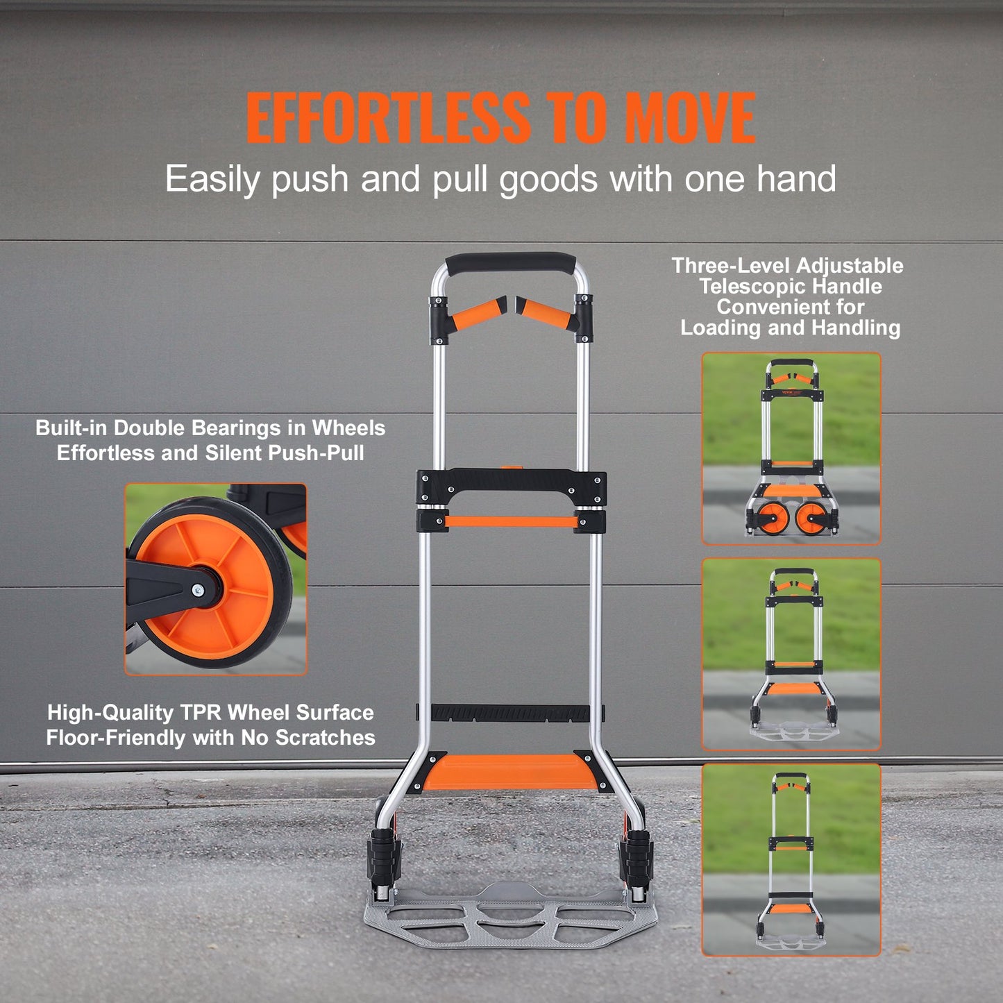 Folding Hand Truck, 309 lbs Load Capacity, Aluminum Portable Cart, Convertible Hand Truck and Dolly with Telescoping Handle and PP+TPR Wheels, Ultra Lightweight Super Strong for Moving Warehouse