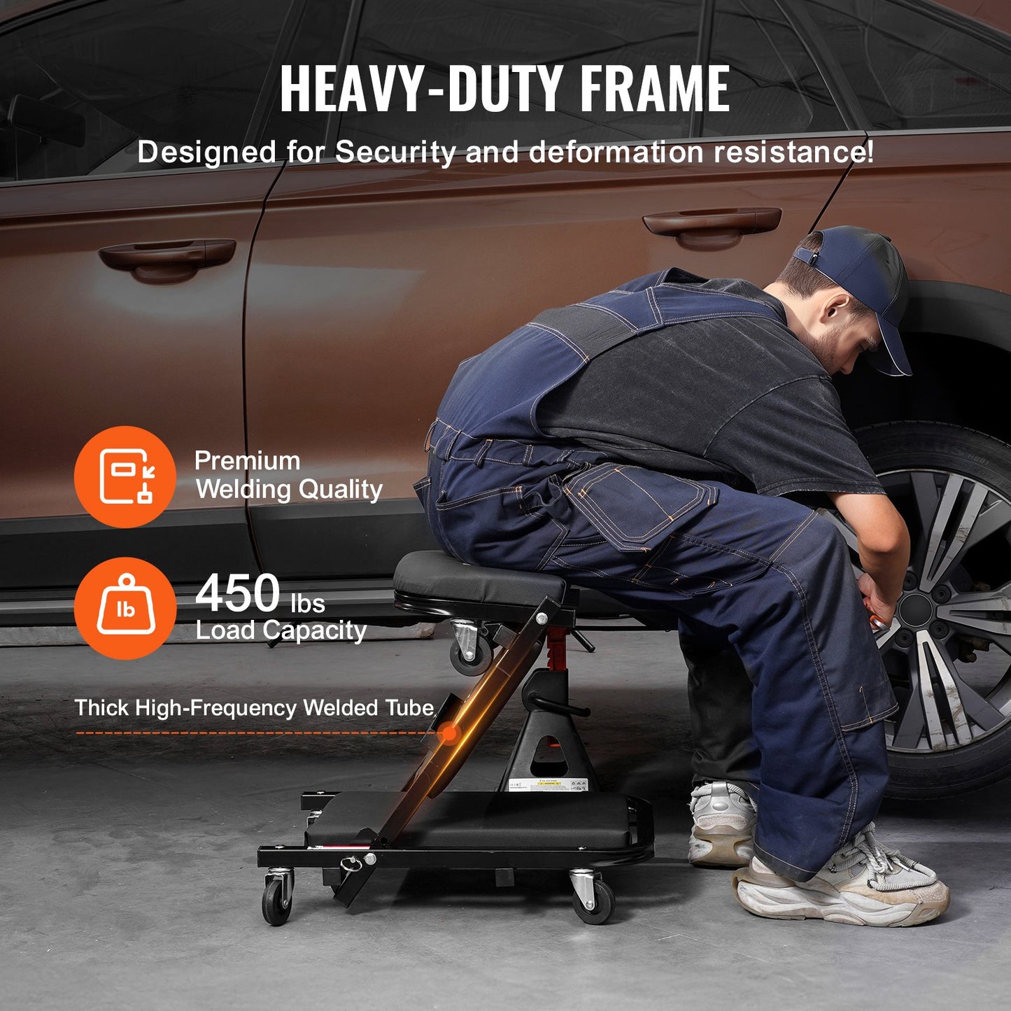 101,6 cm faltbarer Z-Garagenhocker, Werkstatthocker, Tragkraft: 204,1 kg