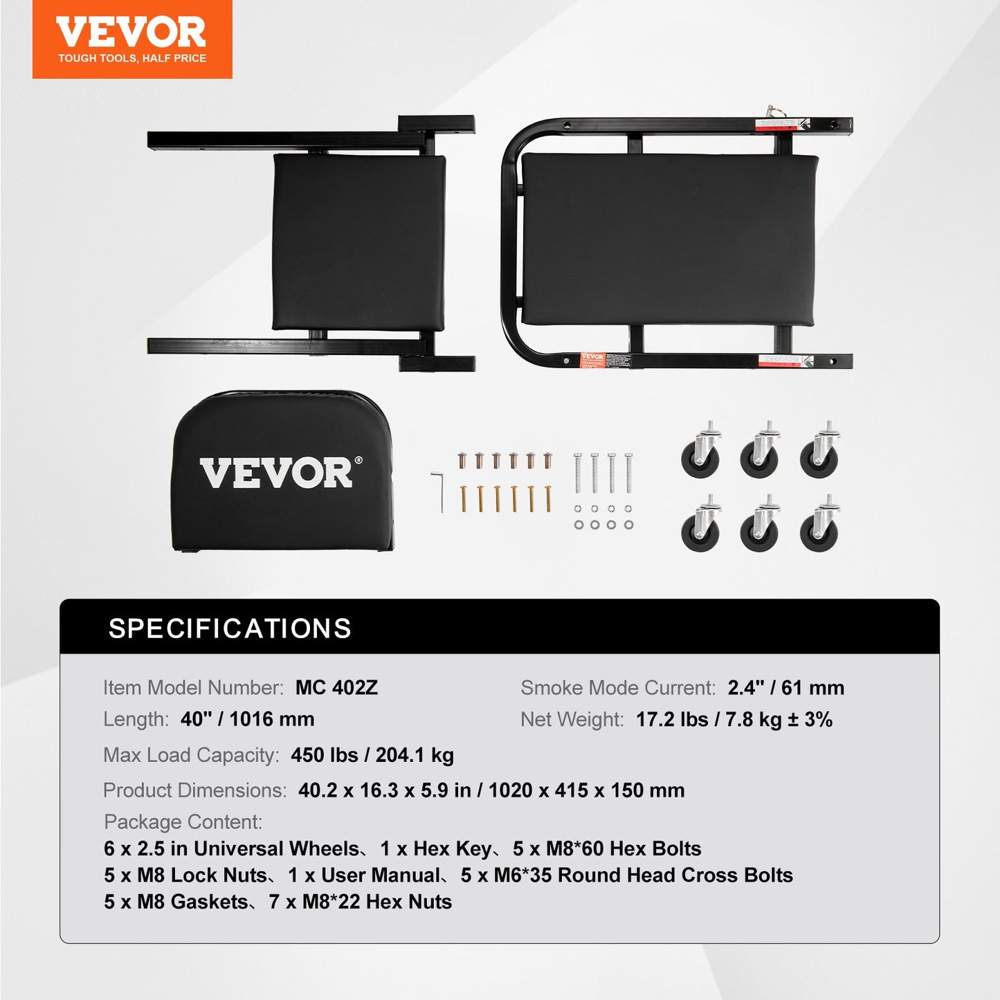 101,6 cm faltbarer Z-Garagenhocker, Werkstatthocker, Tragkraft: 204,1 kg