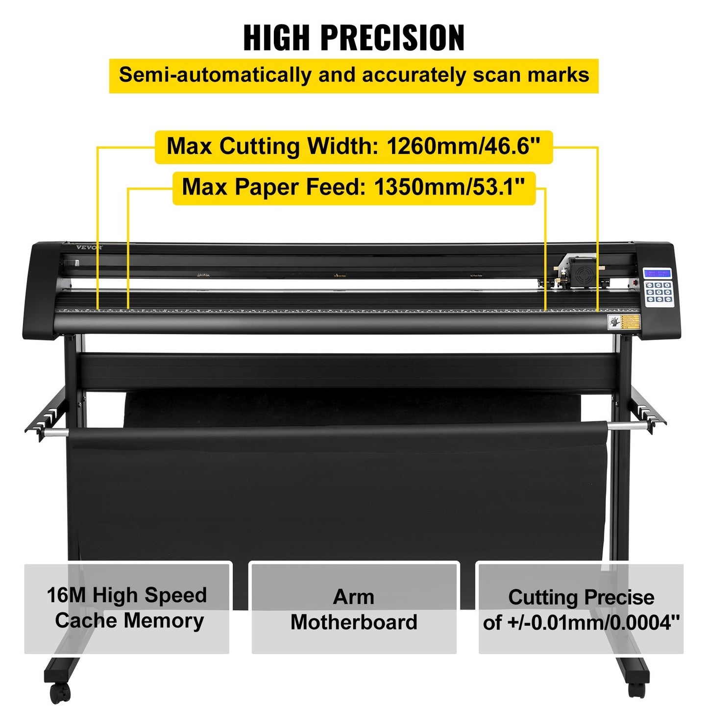 Vinylschneider, 1350-mm-Vinylplotter, LED-Bildschirmplotter, halbautomatischer integrierter Lichtschranke, kompatibel mit SignCut-Software für Mac und Windows, inklusive Ständer