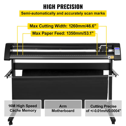 Vinylschneider, 1350-mm-Vinylplotter, LED-Bildschirmplotter, halbautomatischer integrierter Lichtschranke, kompatibel mit SignCut-Software für Mac und Windows, inklusive Ständer