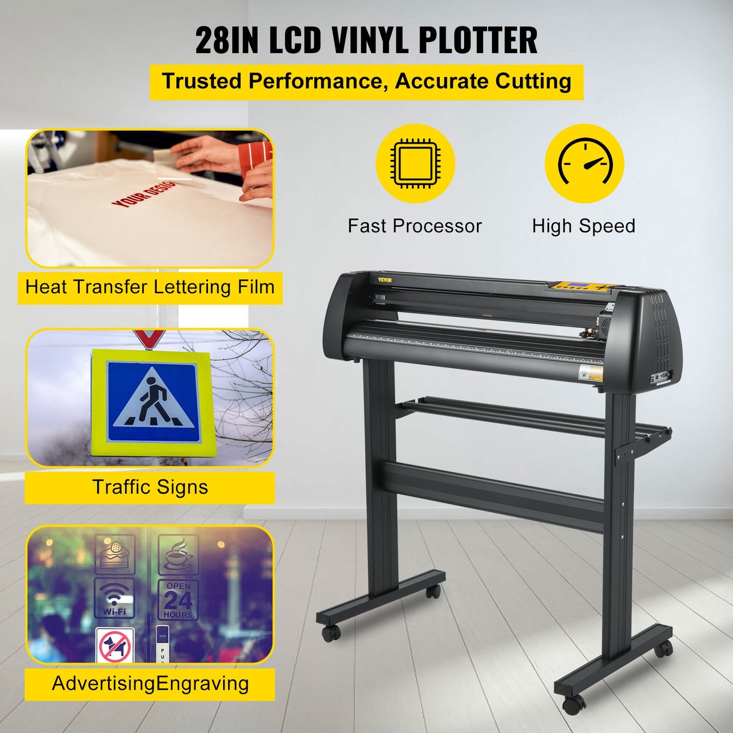 Vinylschneidemaschine, 28-Zoll-Papiereinzug-Schneideplotter-Set, Vinyl-Drucker mit einstellbarer Kraft und Geschwindigkeit, LCD-Display, Windows-kompatibles Schilderherstellungsset mit Signmaster-Software, Zubehör, 3 Klingen