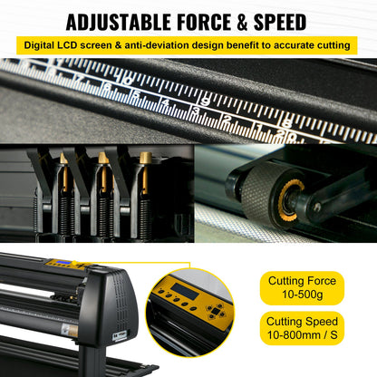 Vinylschneidemaschine, 34-Zoll-Papiereinzug-Schneideplotter-Set mit einstellbarer Kraft und Geschwindigkeit, Vinyl-Drucker mit LCD-Display, Windows-kompatibles Schilderherstellungsset mit Signmaster-Software