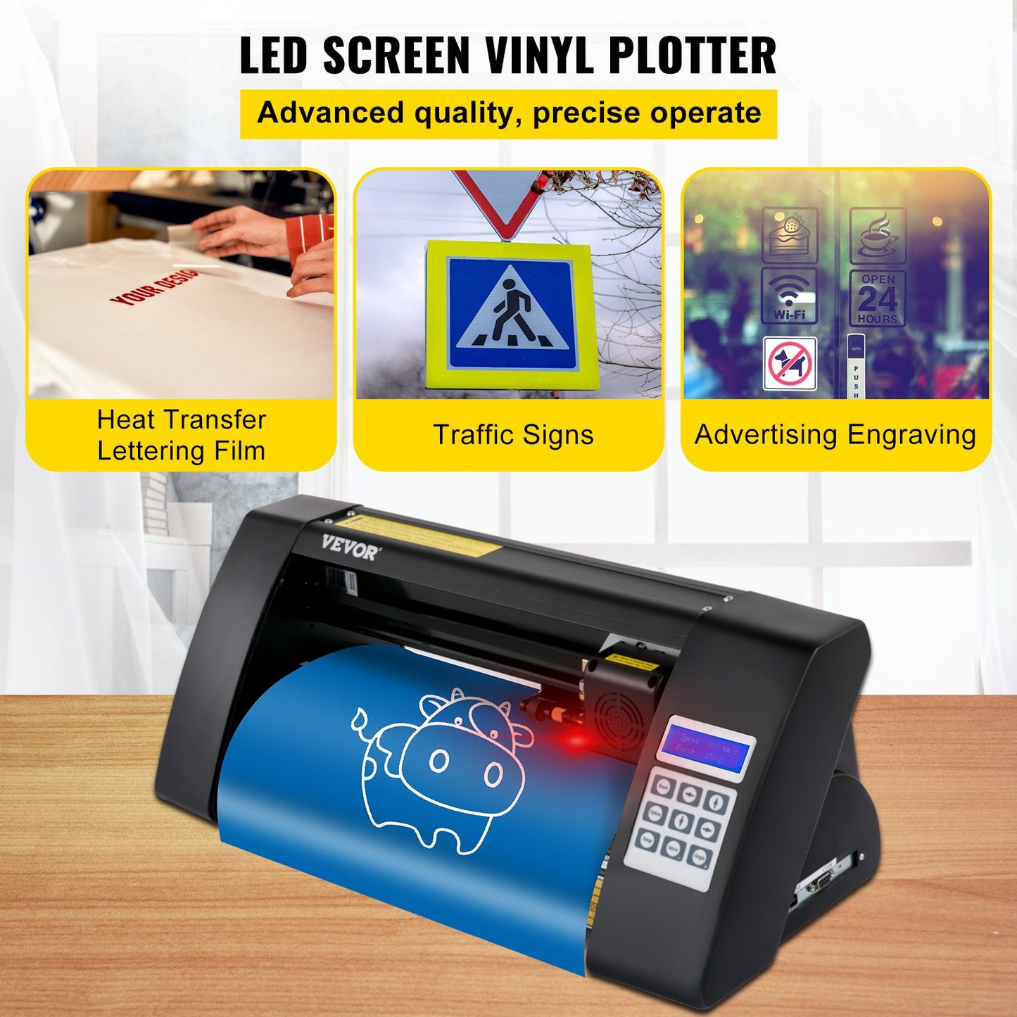 Vinylschneider, 375-mm-Vinylplotter, LED-Bildschirmplotter, halbautomatischer, integrierter optischer Sensor für präzise Führung, kompatibel mit der SignMaster-Software für Windows-Desktop-Systeme
