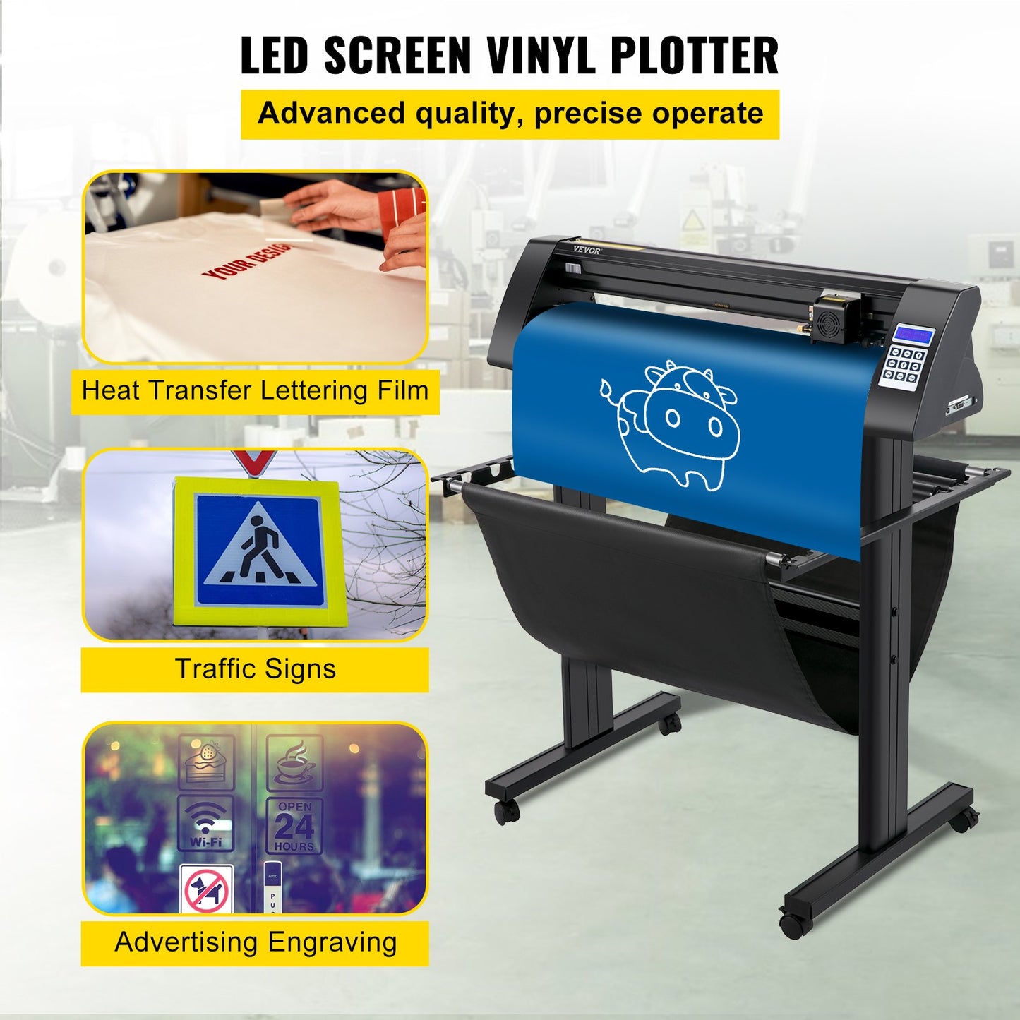 Vinylschneider, 720-mm-Vinylplotter, LED-Bildschirmplotter, halbautomatischer, integrierter optischer Sensor für präzise Führung, kompatibel mit der SignMaster-Software für Windows, inklusive Ständer