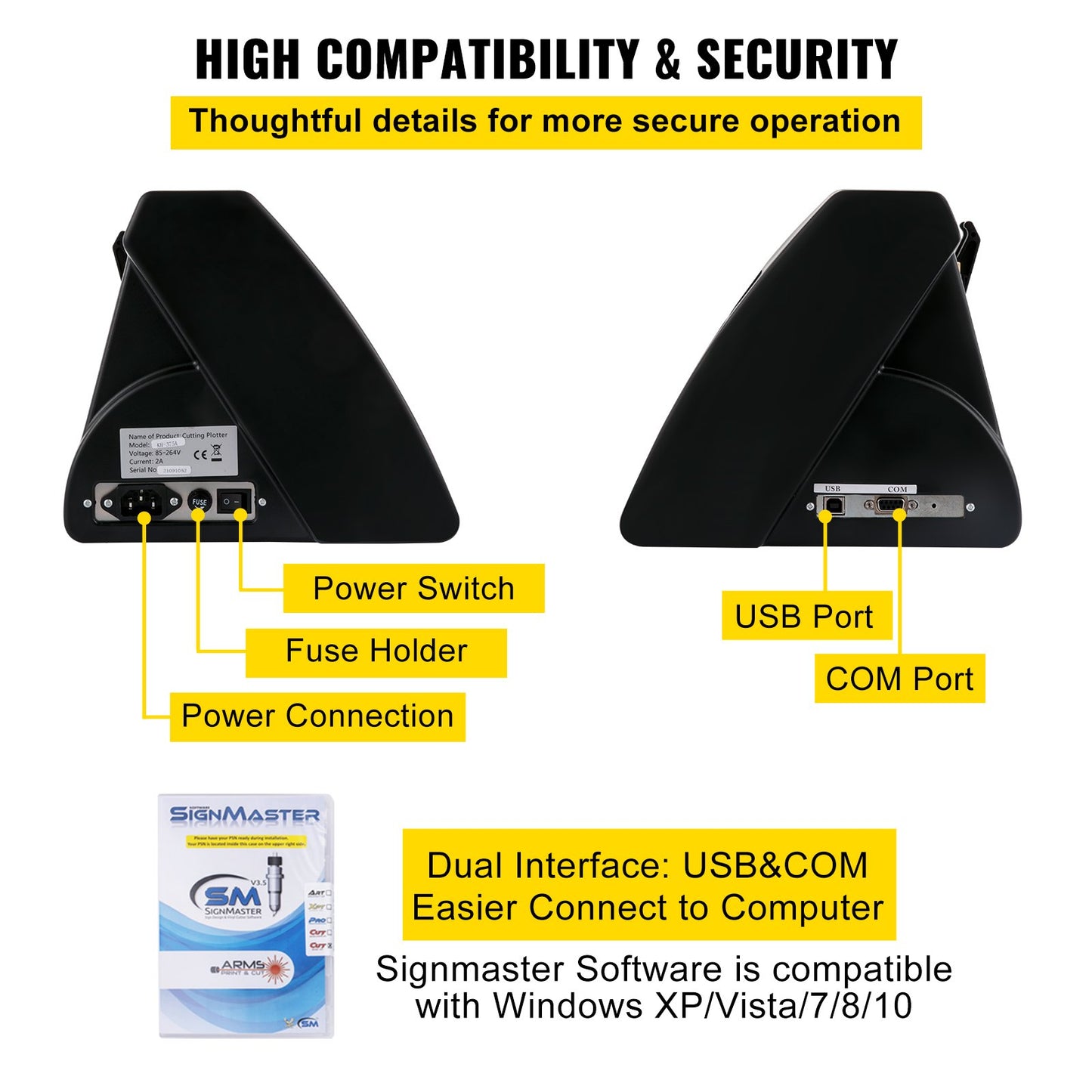 Vinylschneider, 870-mm-Vinylplotter, LED-Bildschirmplotter, halbautomatischer, integrierter optischer Sensor für präzise Führung, kompatibel mit der SignMaster-Software für Windows, inklusive Ständer