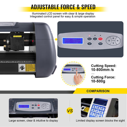 Vinylschneidemaschine, 375-mm-Vinylplotter, maximaler Papiereinzug 14 Zoll, Plotterdrucker mit einstellbarer Kraft und Geschwindigkeit, Vinylschneidemaschine für die Schilderherstellung, Vinylplotter-Schneidemaschine