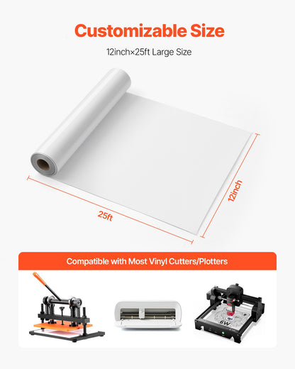 Transferfolie, 304,8 x 7260 mm, glänzend weiße Bügelfolie auf Rolle, leicht zu schneiden und zu entgittern, starke Haftung, kompatibel mit Schneidemaschinen, für verschiedene Materialien, T-Shirts, Kissen, Hüte