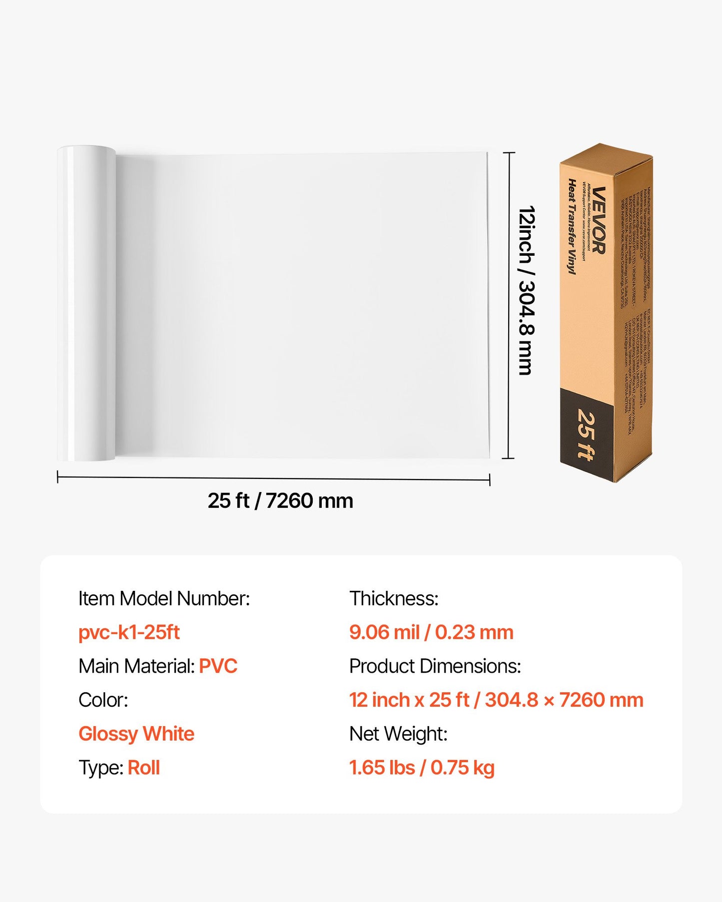 Transferfolie, 304,8 x 7260 mm, glänzend weiße Bügelfolie auf Rolle, leicht zu schneiden und zu entgittern, starke Haftung, kompatibel mit Schneidemaschinen, für verschiedene Materialien, T-Shirts, Kissen, Hüte