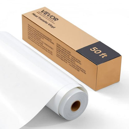 Heat Transfer Vinyl, 304.8 x 15240mm, Glossy White HTV Iron on Vinyl Roll, Easy to Cut and Weed, Strong Adhesion, Compatible with Cutting Machines, for Various Materials, T-shirts, Pillows, Hats
