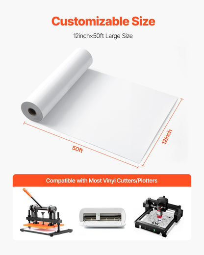 Heat Transfer Vinyl, 304.8 x 15240mm, Glossy White HTV Iron on Vinyl Roll, Easy to Cut and Weed, Strong Adhesion, Compatible with Cutting Machines, for Various Materials, T-shirts, Pillows, Hats