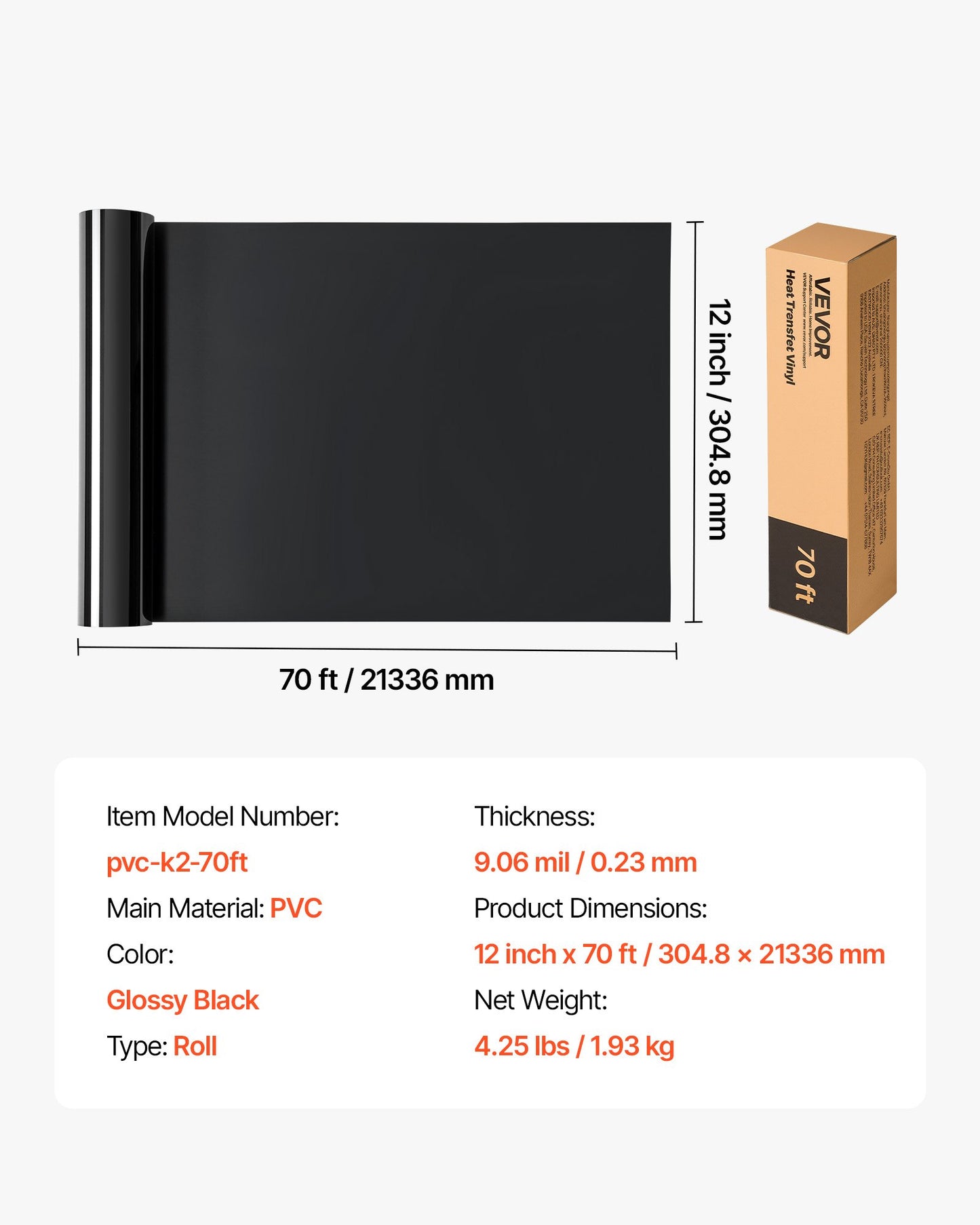 Transferfolie, 304,8 x 21336 mm, glänzend schwarz, Bügelfolie auf Rolle, leicht zu schneiden und zu entgittern, starke Haftung, kompatibel mit Schneidemaschinen, für verschiedene Materialien, T-Shirts, Kissen, Hüte