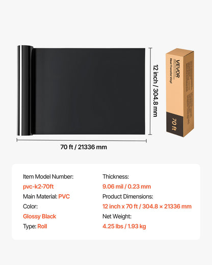 Transferfolie, 304,8 x 21336 mm, glänzend schwarz, Bügelfolie auf Rolle, leicht zu schneiden und zu entgittern, starke Haftung, kompatibel mit Schneidemaschinen, für verschiedene Materialien, T-Shirts, Kissen, Hüte