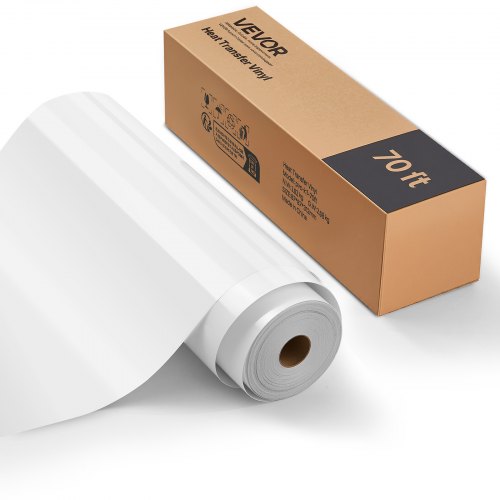 Transferfolie, 304,8 x 21336 mm, glänzend weiß, Bügelfolie auf Rolle, leicht zu schneiden und zu entgittern, starke Haftung, kompatibel mit Schneidemaschinen, für verschiedene Materialien, T-Shirts, Kissen, Hüte