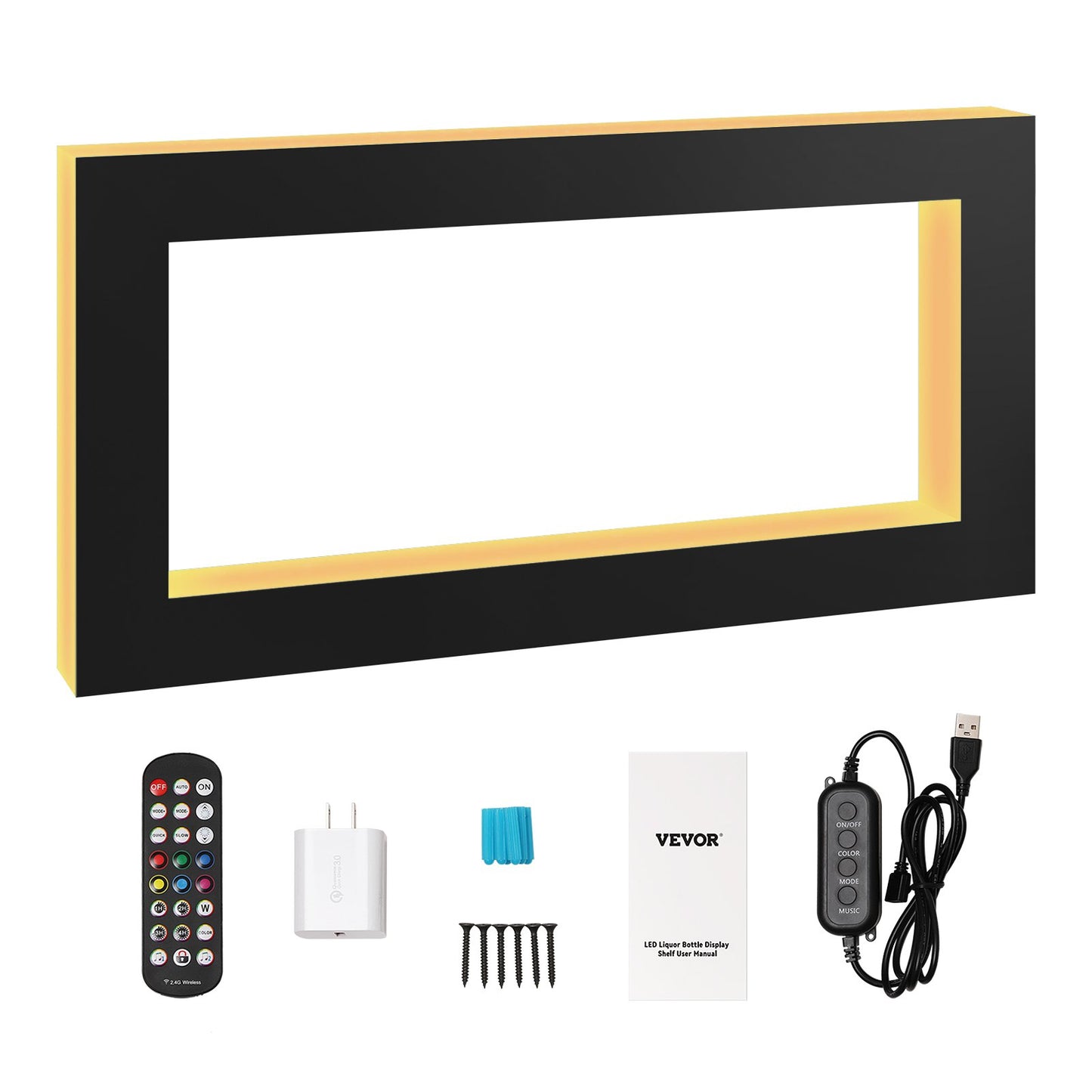 LED-beleuchtetes Flaschenregal, quadratisch, 122 cm (48 Zoll), beleuchtetes Hausbar-Regal mit Funkfernbedienung und App-Steuerung, 7 statische Farben, 1-4-Stunden-Timer, Acryl-Wandregal für 24 Flaschen